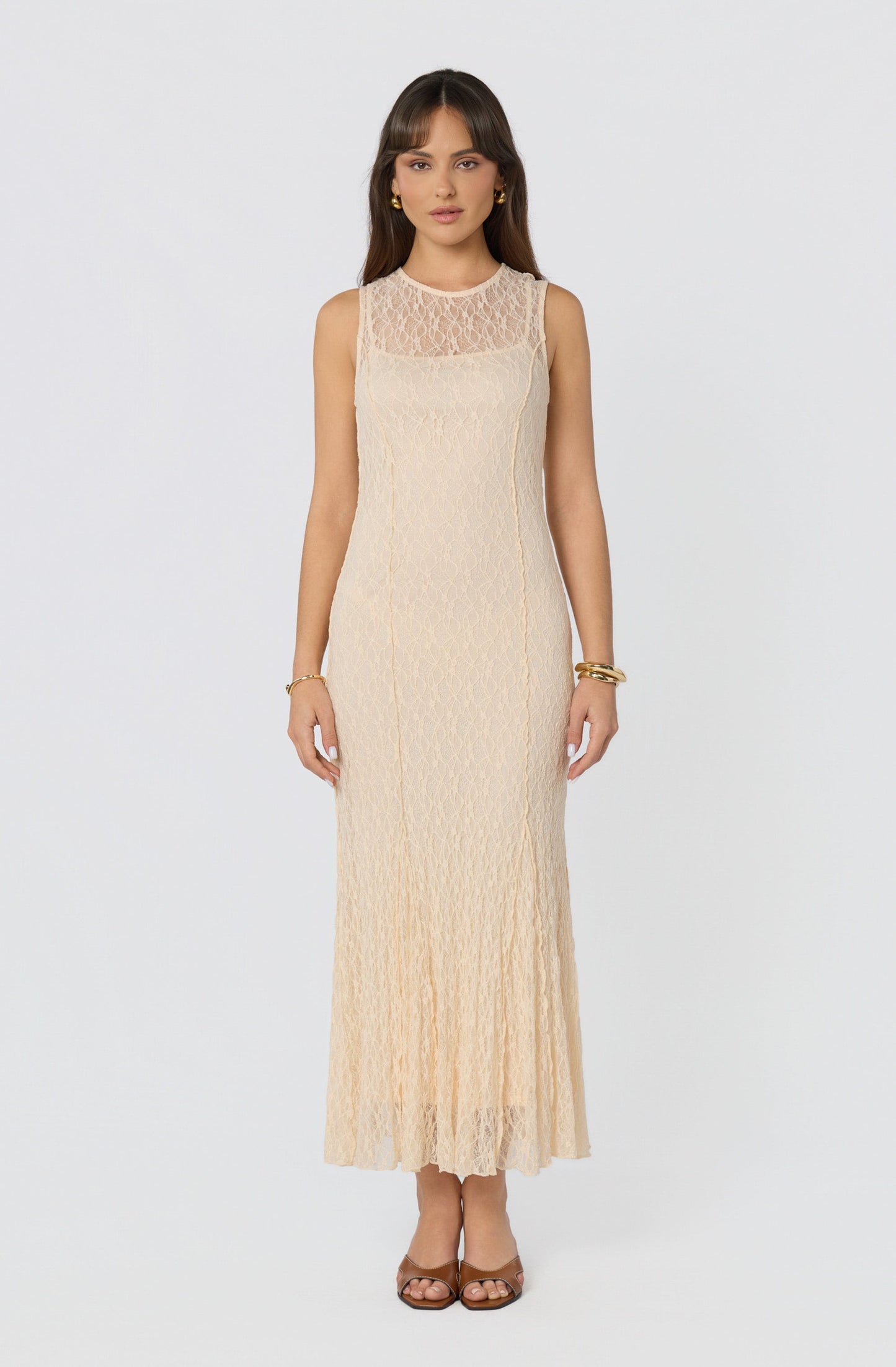 Annabella Semi-Sheer Lace Maxi Dress
