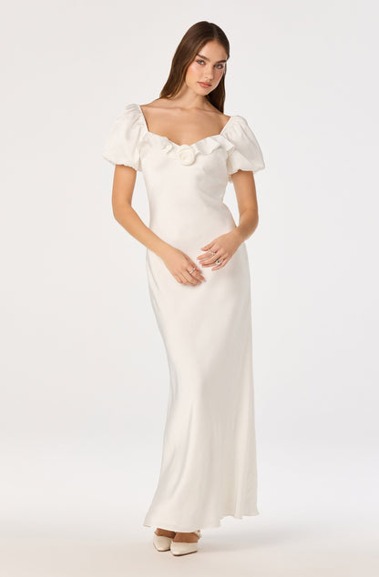 Bethrose 3D Rose Satin Maxi Dress