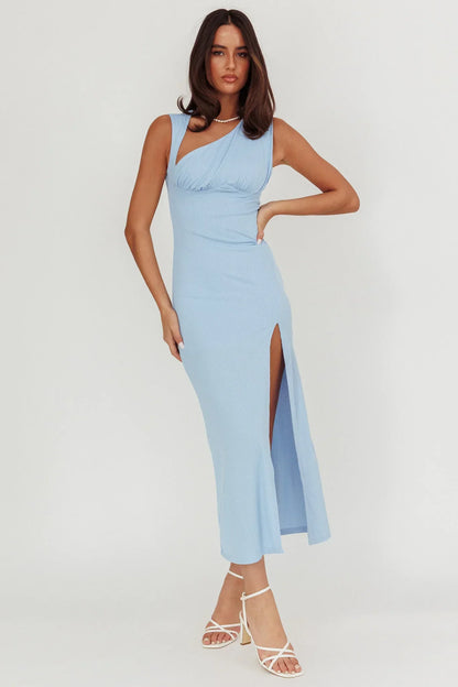 Daleela Asymmetric Neckline Maxi Dress Blue