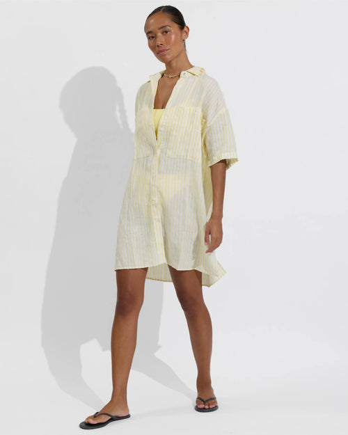 Getaway Mini Dress - Bungalow Stripe: Melt / Coconut