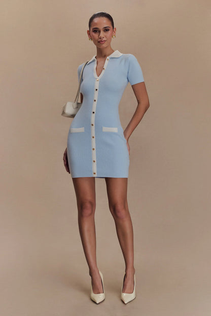 Seema Contrast Mini Dress - Light Blue/White