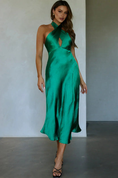 Je Reve Twist Halterneck Midi Dress Green