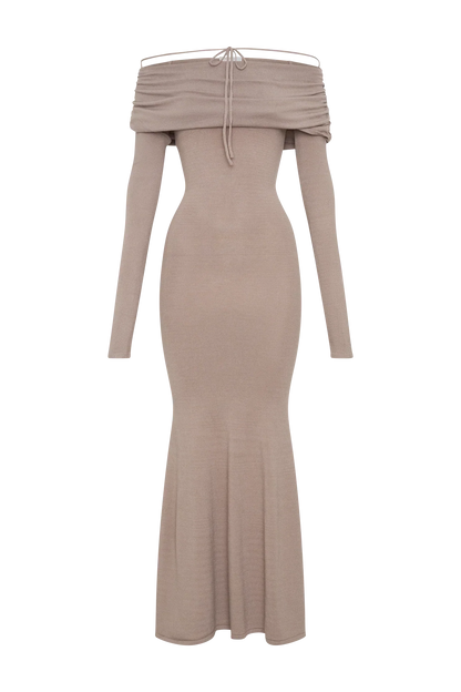 Georgiana Off Shoulder Knit Midi Dress - Stone Marle