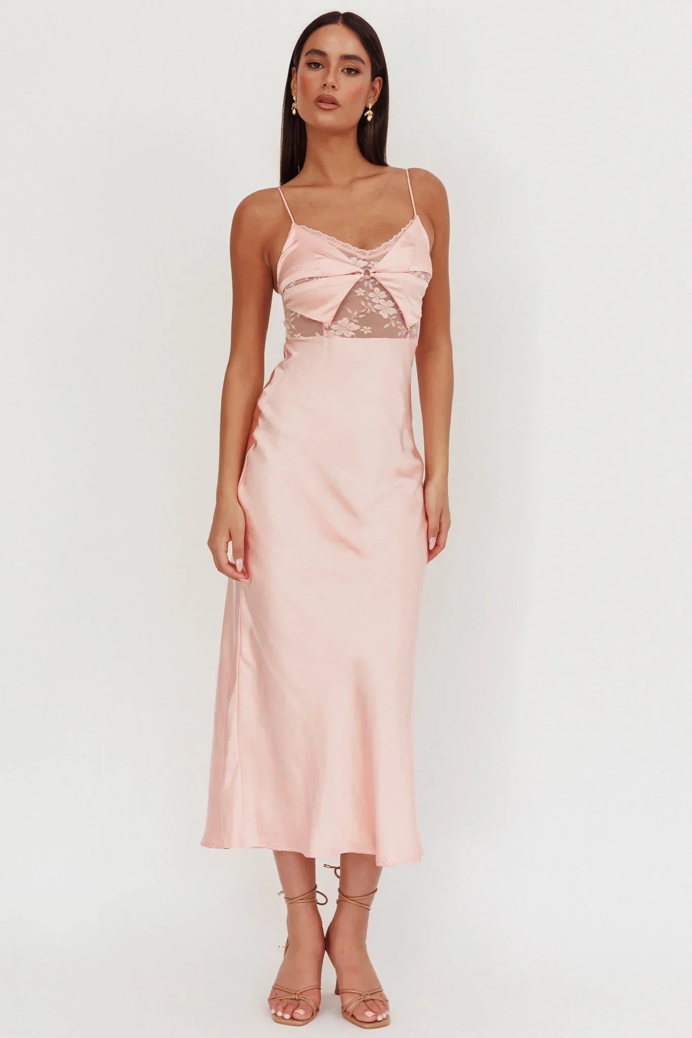 Impressions Lace Bodice Maxi Dress Peach