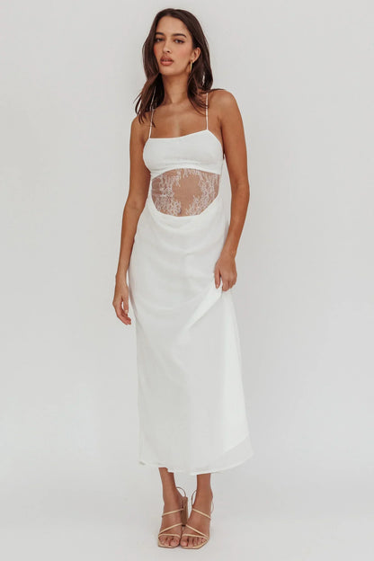 These Days Backless Lace Waist Maxi Dress White