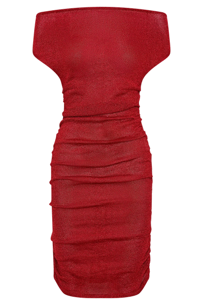 Pasha Off Shoulder Knit Mini Dress - Red