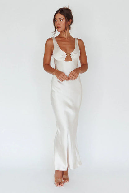 Blushing Beauty Horsebit Accent Maxi Dress Champagne
