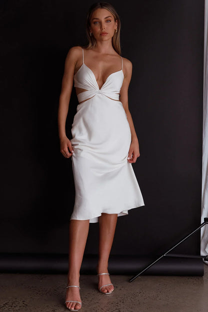 Dance With Me Crossover Bust Midi Dress Ivory