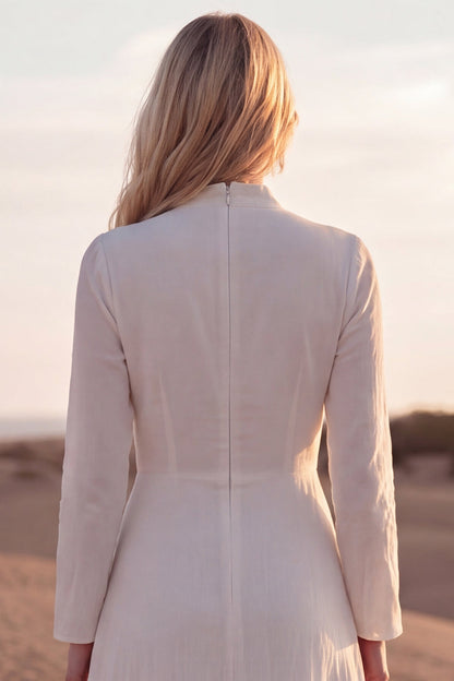 V-Neck A Line White Long Sleeves Beach Western Wedding Dress with Sash