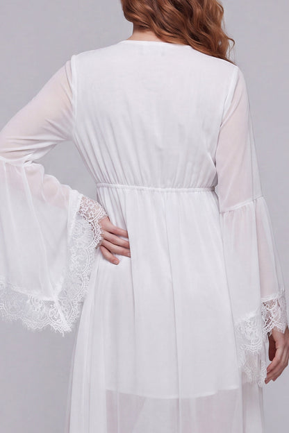 White V-Neck A Line High Low Beach Western Wedding Dress with Lace
