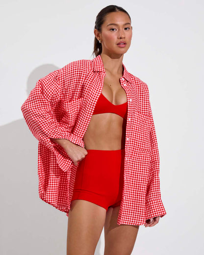 Getaway Button Down - Gingham: Sweet Chili Heat / Coconut