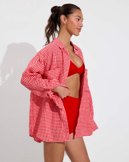Getaway Button Down - Gingham: Sweet Chili Heat / Coconut