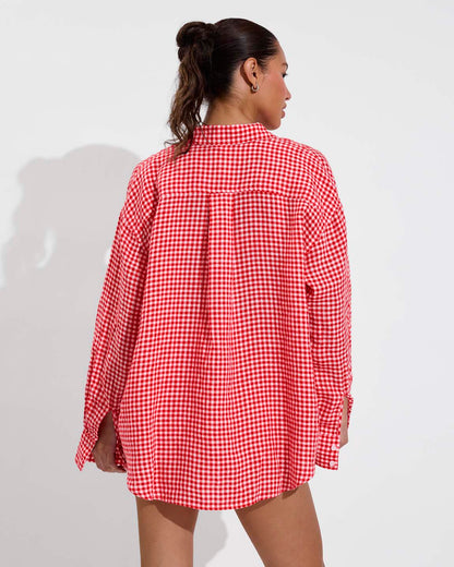Getaway Button Down - Gingham: Sweet Chili Heat / Coconut