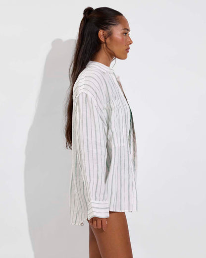 Getaway Button Down - Sandbar Stripe: Coconut / Tropics