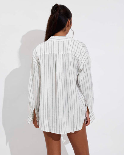 Getaway Button Down - Sandbar Stripe: Coconut / Tropics