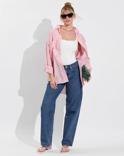 Getaway Button Down - Coastal Stripe: Sweet Chili Heat / Coconut