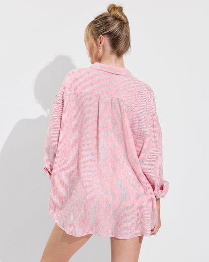Getaway Button Down - Coastal Stripe: Sweet Chili Heat / Coconut