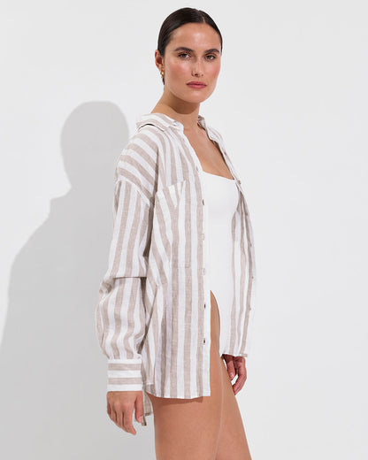 Getaway Button Down - Beach Stripe: Beach / Coconut
