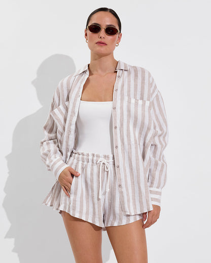 Getaway Button Down - Beach Stripe: Beach / Coconut