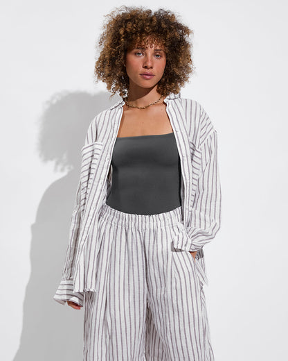 Getaway Button Down: Classic Stripe: Stormy / Coconut