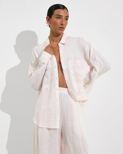 Getaway Button Down - Poolside Stripe: Delight / Coconut