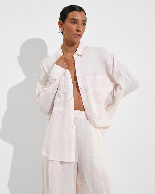 Getaway Button Down - Poolside Stripe: Delight / Coconut
