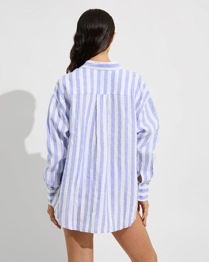Getaway Button Down - Beach Stripe: Riptide / Coconut