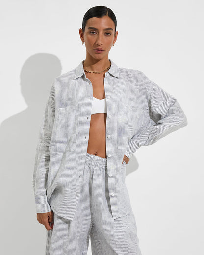 Getaway Button Down - Coastal Stripe: Varsity / Coconut