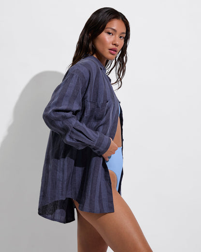 Getaway Button Down - Poolside Stripe: Varsity / Sprint