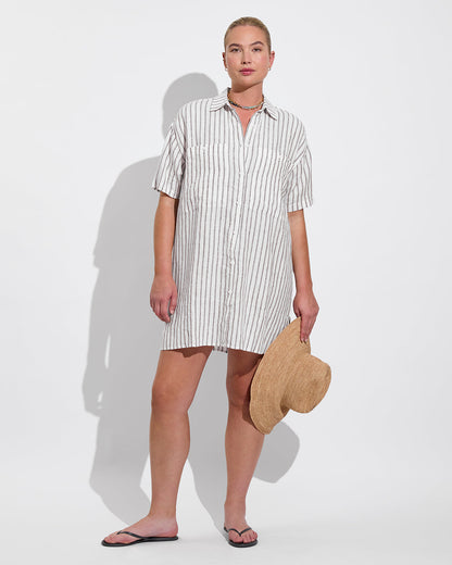 Getaway Mini Dress - Classic Stripe: Stormy / Coconut