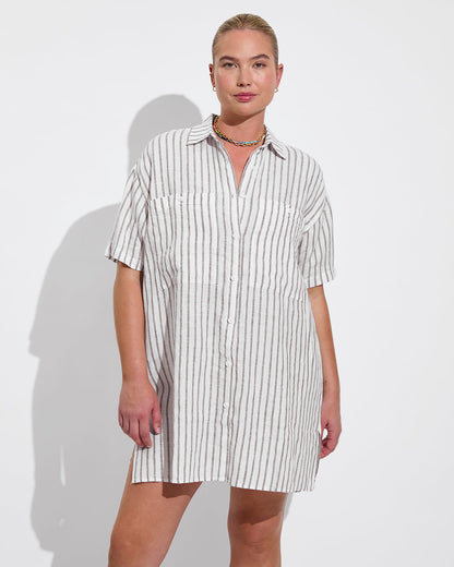 Getaway Mini Dress - Classic Stripe: Stormy / Coconut