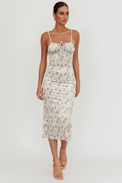 Magic Wand Velvet Midi Dress Olive Floral