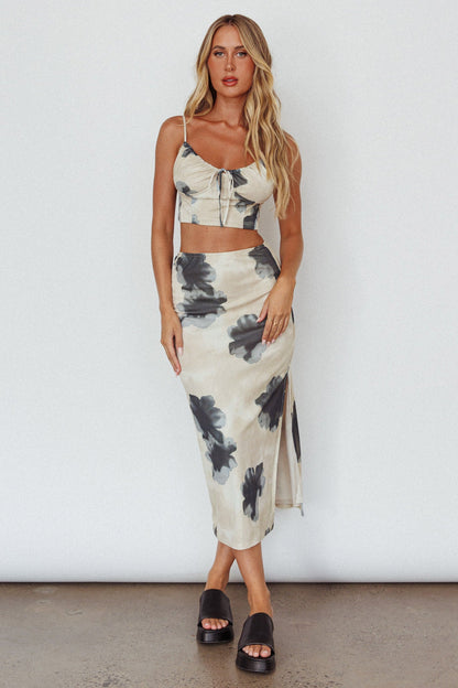 Miss Me Tied Bust Crop Top Floral Cream