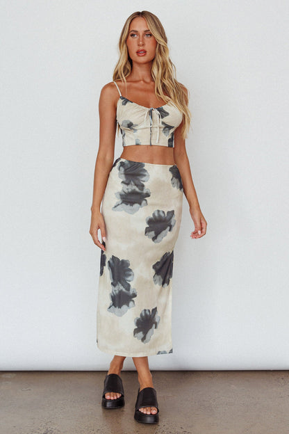 Miss Me Tied Bust Crop Top Floral Cream