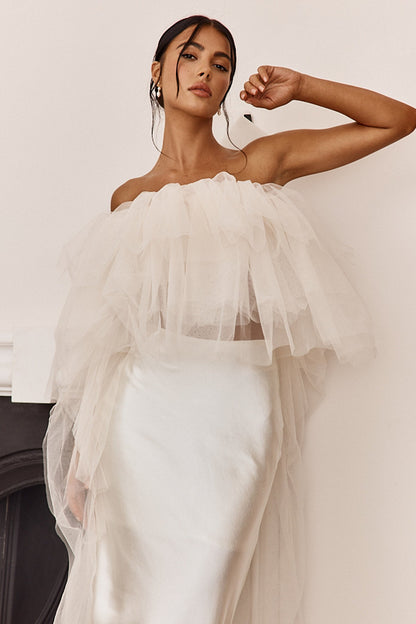 This Is Love Layered Tulle Crop Top Cream