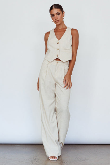 Times Square Buttoned Waistcoat Top Natural