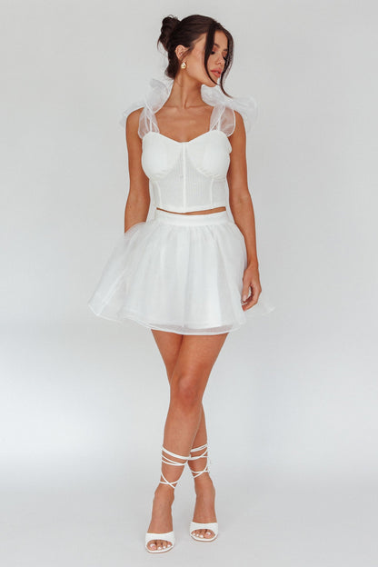 High Class Bow Shoulder Crop Top White