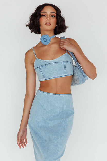The Moment Cami Strap Crop Top Denim