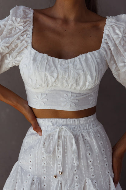 Passing By Tied Back Crop Top White