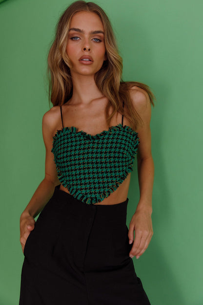 Miss Fine Heart Crop Top Houndstooth Green