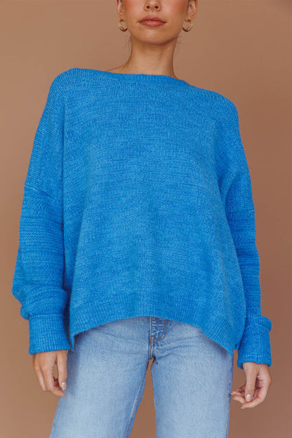 Kayce Dropped Shoulder Knit Sweater Cerulean