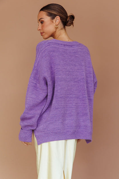 Kayce Dropped Shoulder Knit Sweater Purple