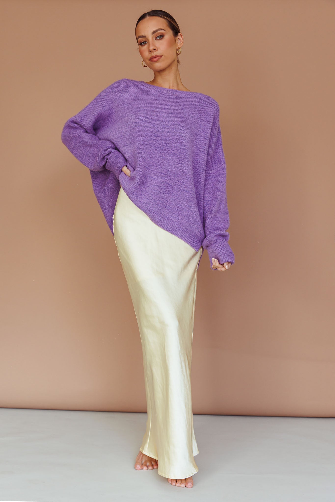 Kayce Dropped Shoulder Knit Sweater Purple