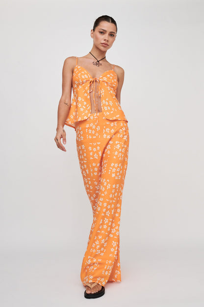 Heart & Soul Tie Front Top Floral Orange