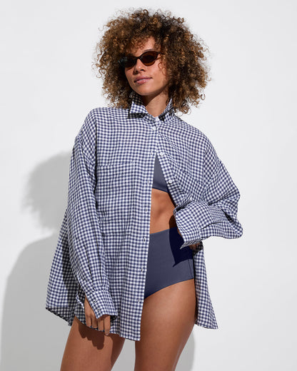 Getaway Button Down - Gingham: Varsity / Coconut