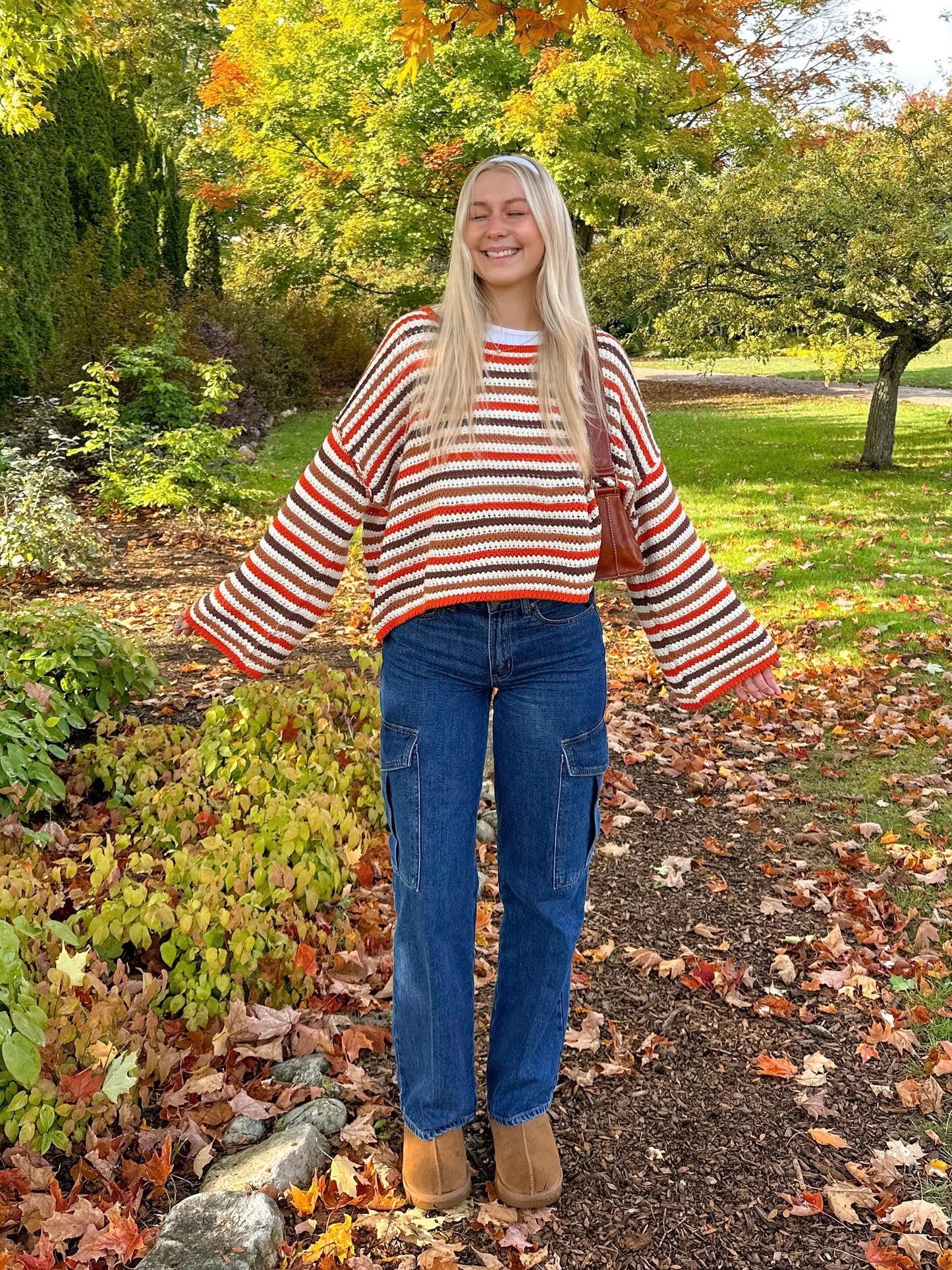 Angie Brick Multi Striped Crochet Sweater