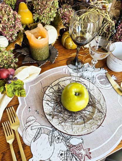 BURLAP LOOK POM AND APPLES PAPER PLACEMAT
