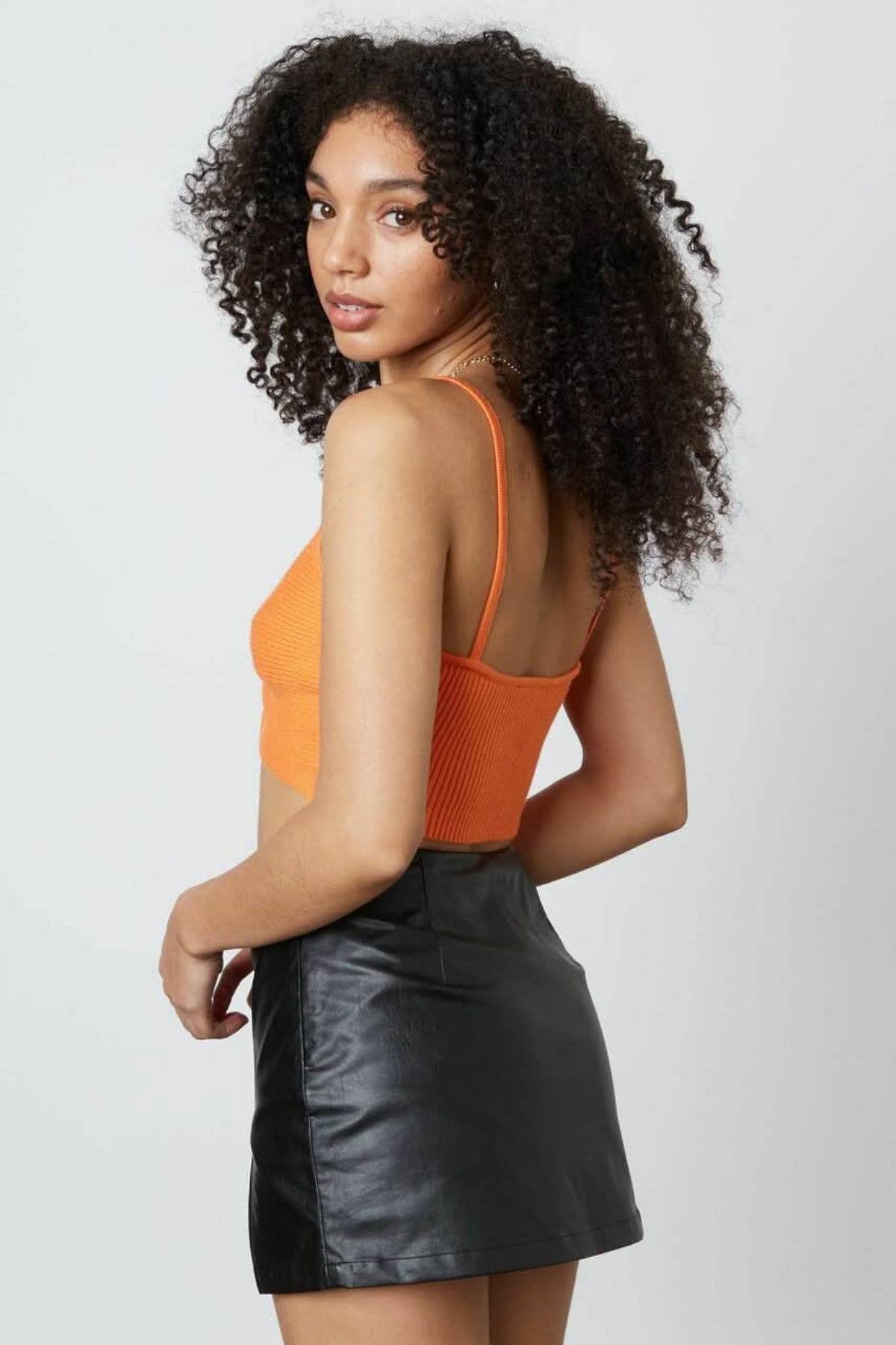 Caitlyn Orange Knot-Front Cropped Sweater Tank