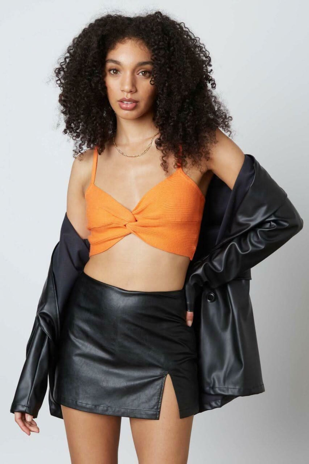 Caitlyn Orange Knot-Front Cropped Sweater Tank