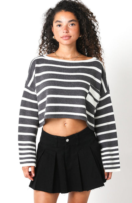 Carter Grey Striped Cropped Sweater